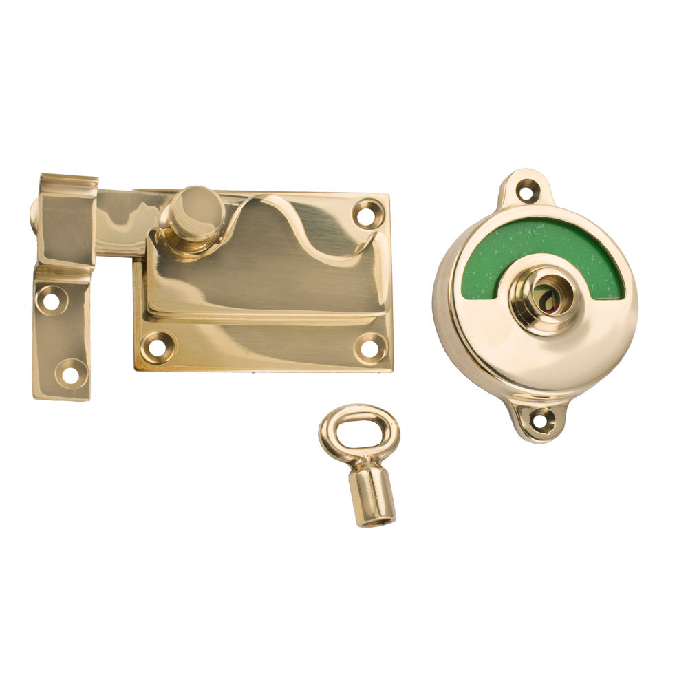 Toiletlås 1018 m/markering til indadgående døre, poleret blank messing uden lak • KYNER & Co