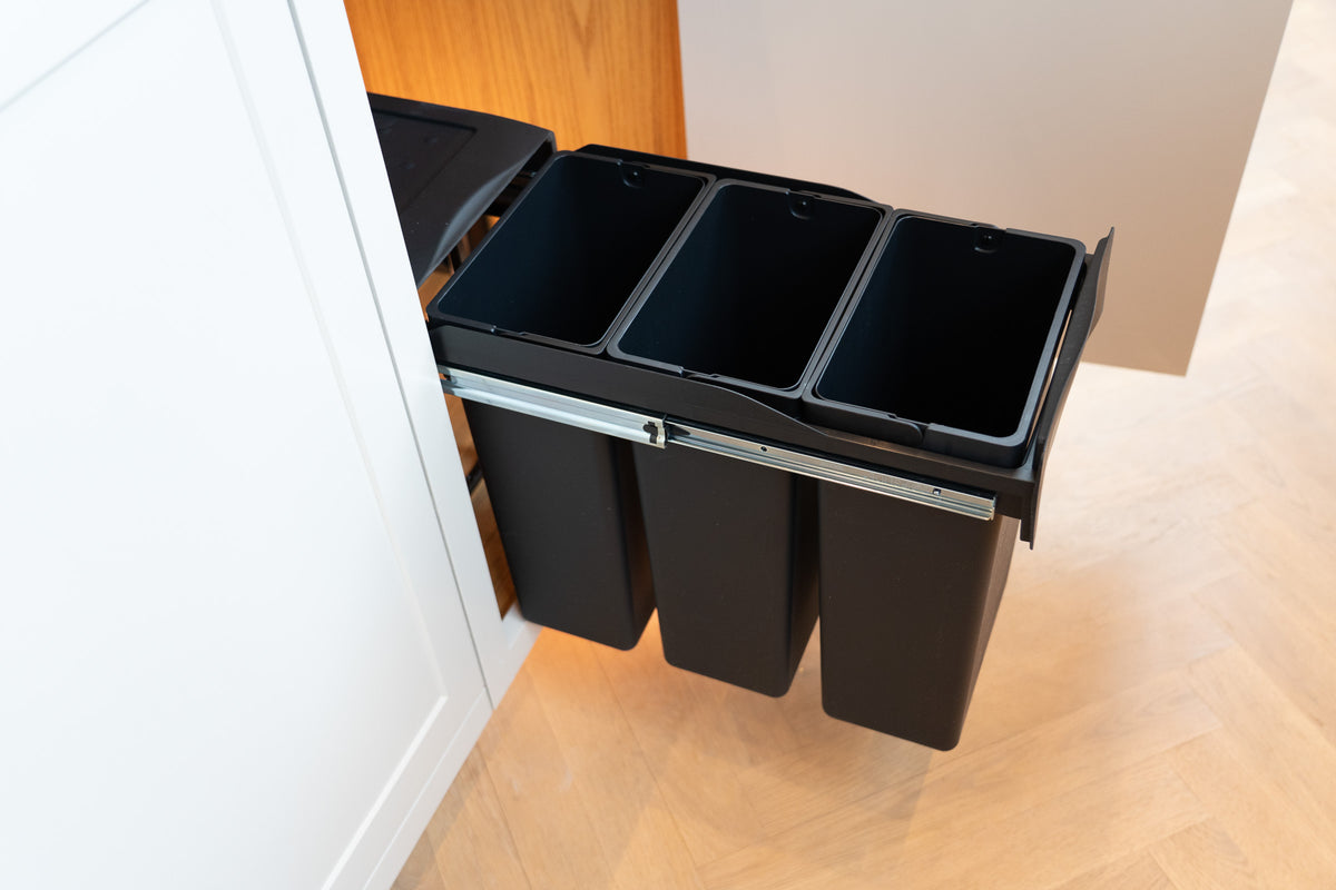 Copenhagen 3-30 Abfallsystem in Schwarz mit Vollauszug, 3 × 10 Liter