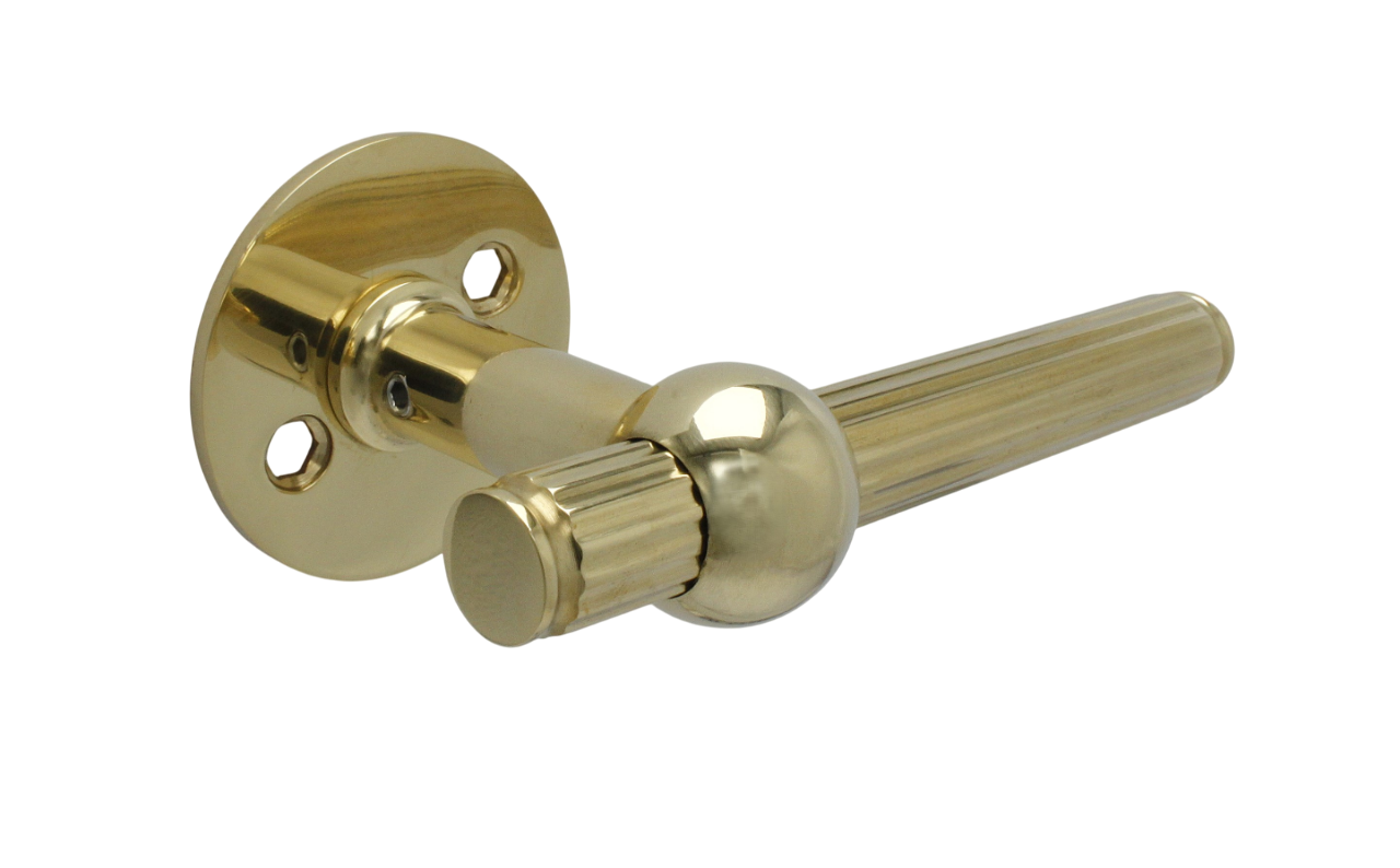 Dørhåndtag Rex inkl. roset, poleret blank messing uden lak • KYNER & Co