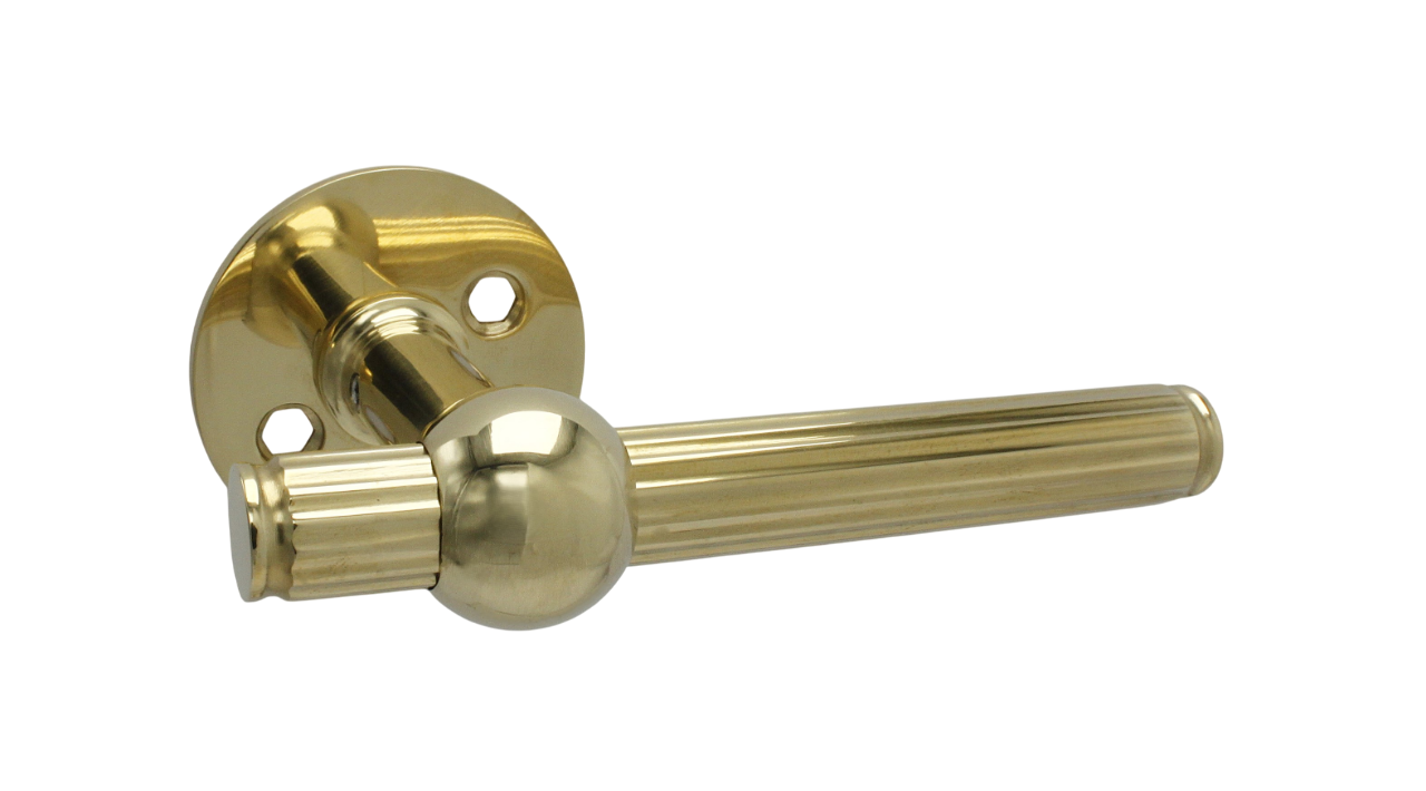 Dørhåndtag Rex inkl. roset, poleret blank messing uden lak • KYNER & Co