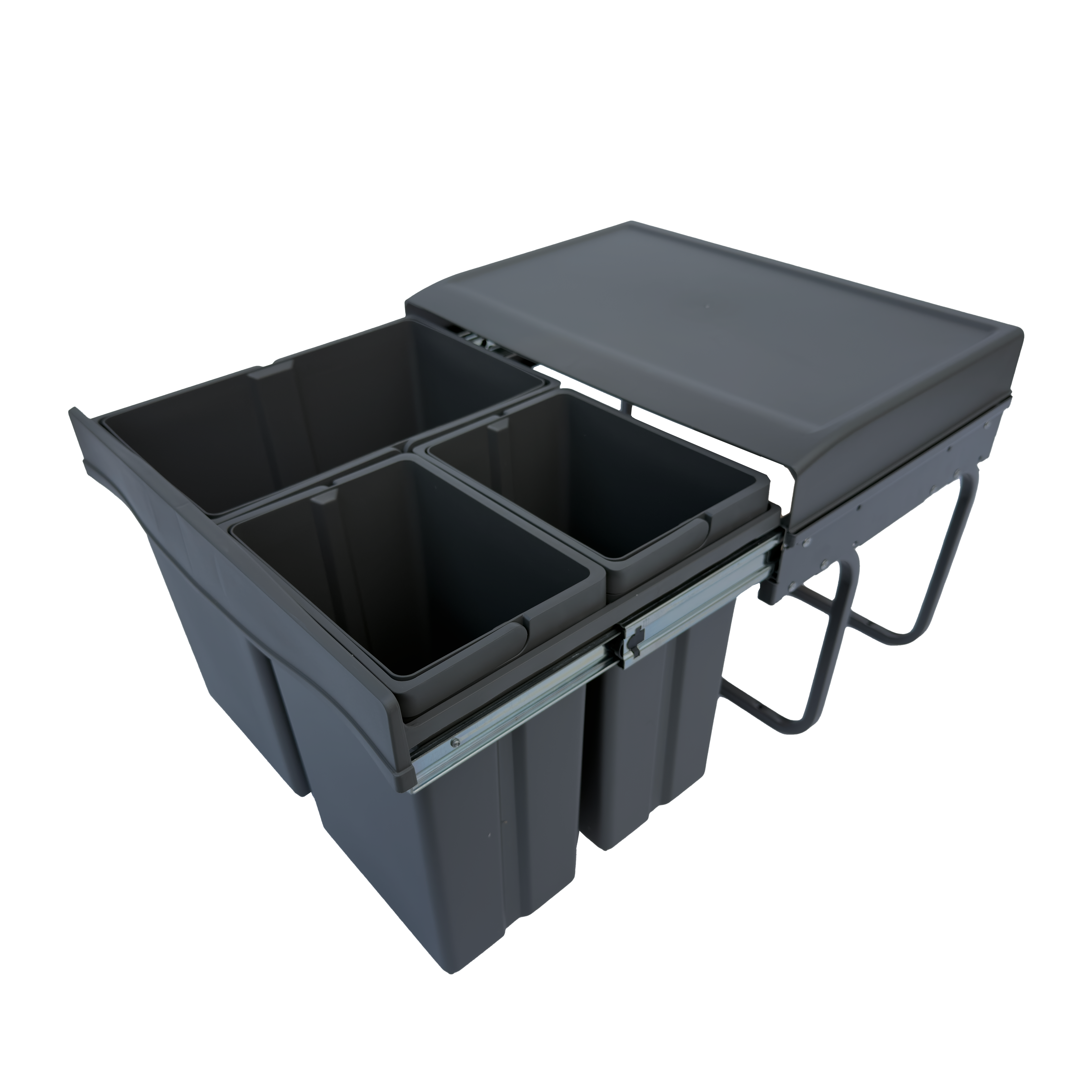 Copenhagen Front 3-30, mørk grå • Affaldssystem i stål og plast med 3 spande og fuldudtræk