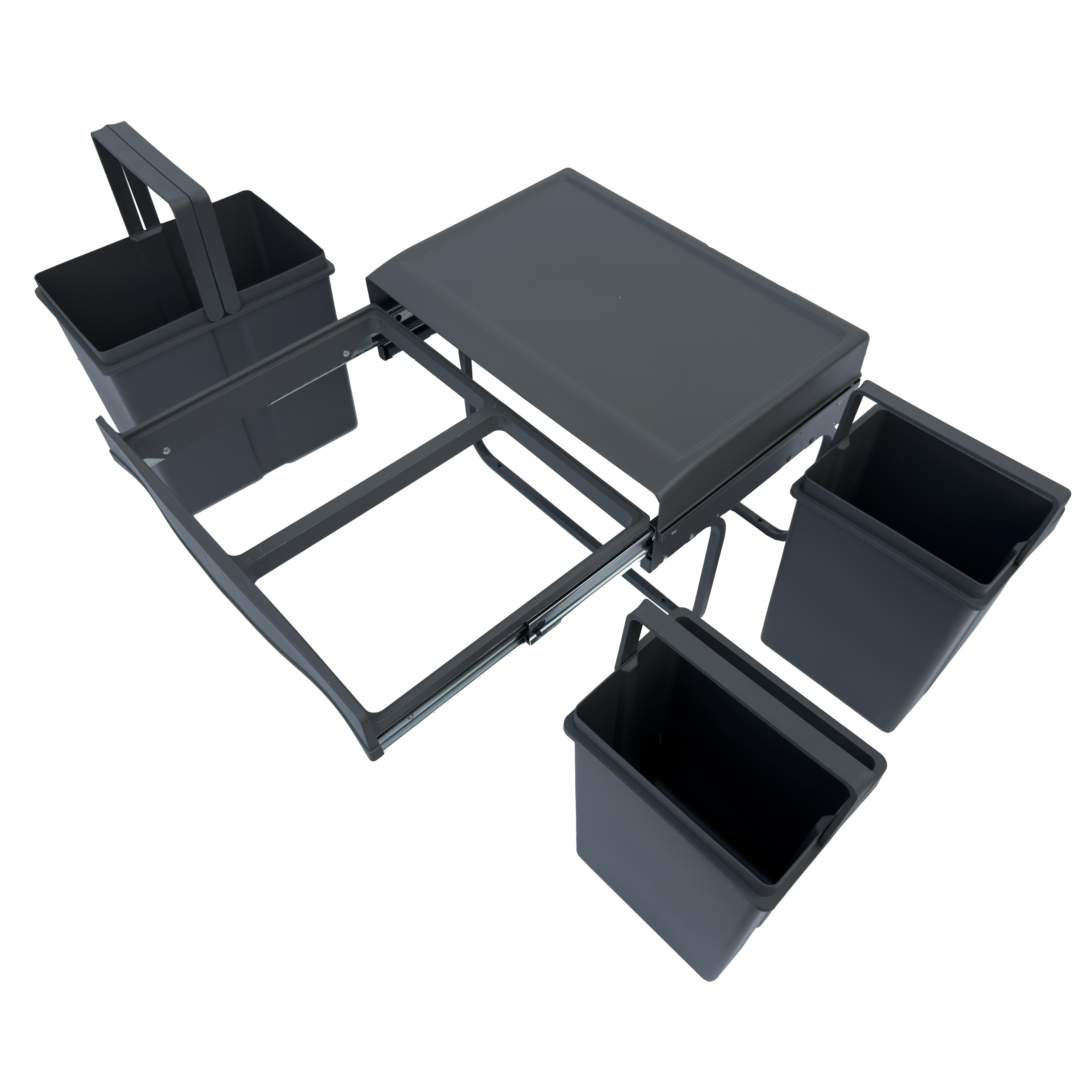 Copenhagen Front 3-30, mørk grå • Affaldssystem i stål og plast med 3 spande og fuldudtræk