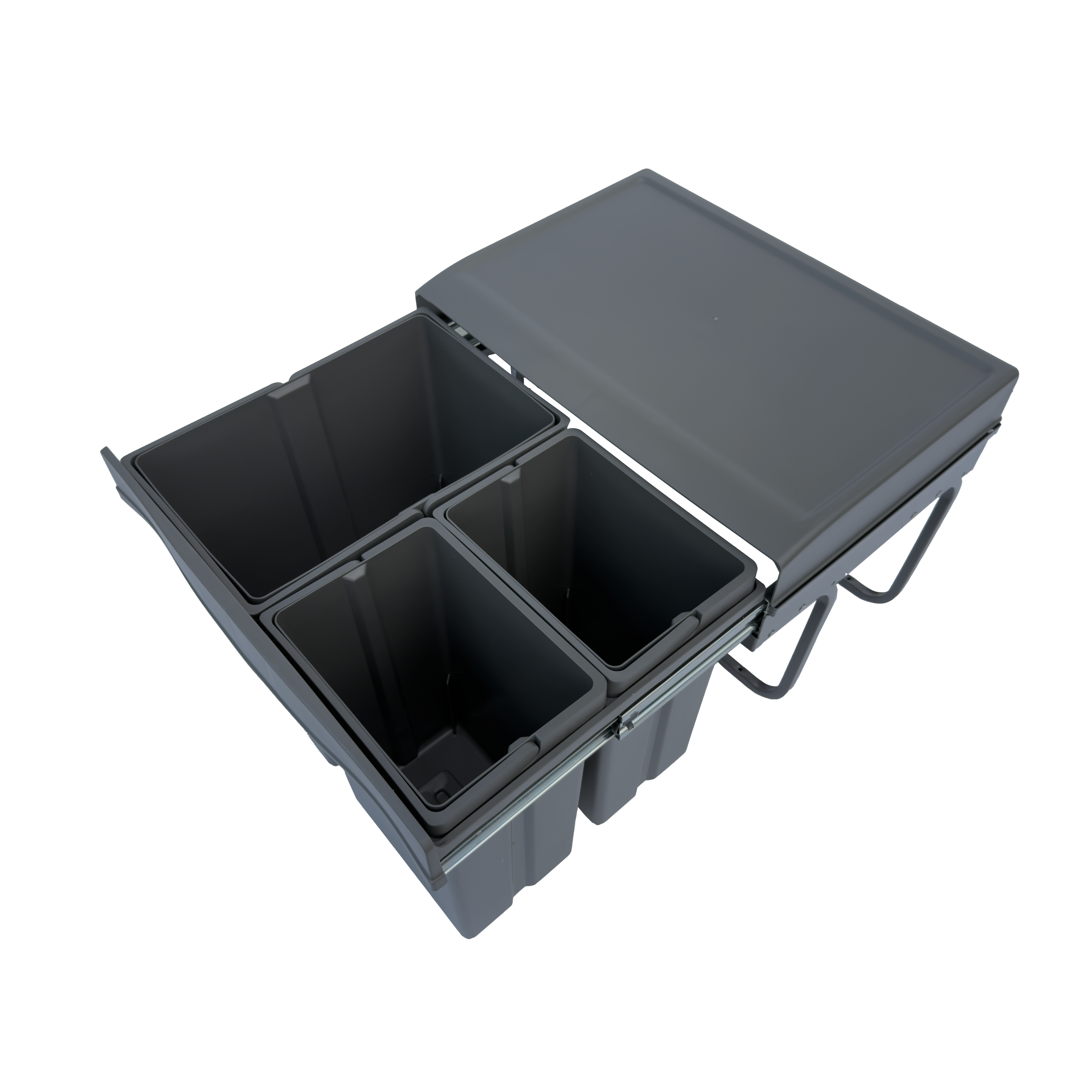 Copenhagen Front 3-30, mørk grå • Affaldssystem i stål og plast med 3 spande og fuldudtræk