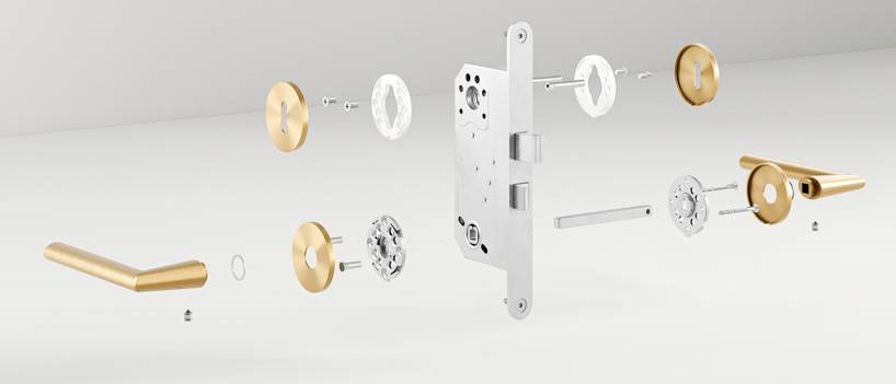 Dørhåndtag House i rustfritt stål look inkl. roset og nøgleskilt