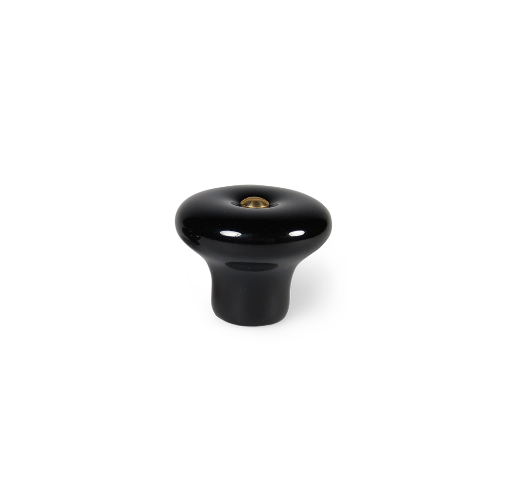Lyngby - Klassischer Porzellanknauf in schwarz mit Messingschraube