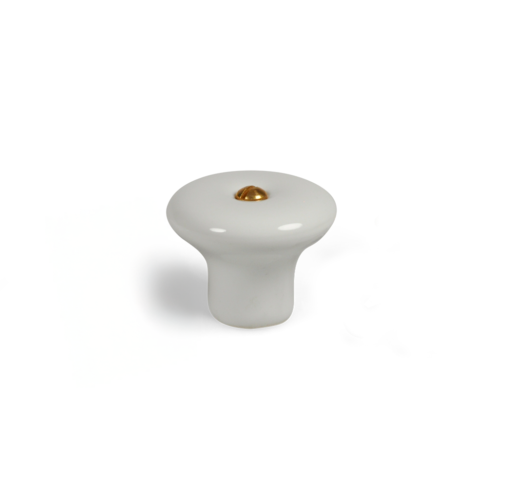 Lyngby - Klassischer Porzellanknauf in Weiß mit Messingschraube