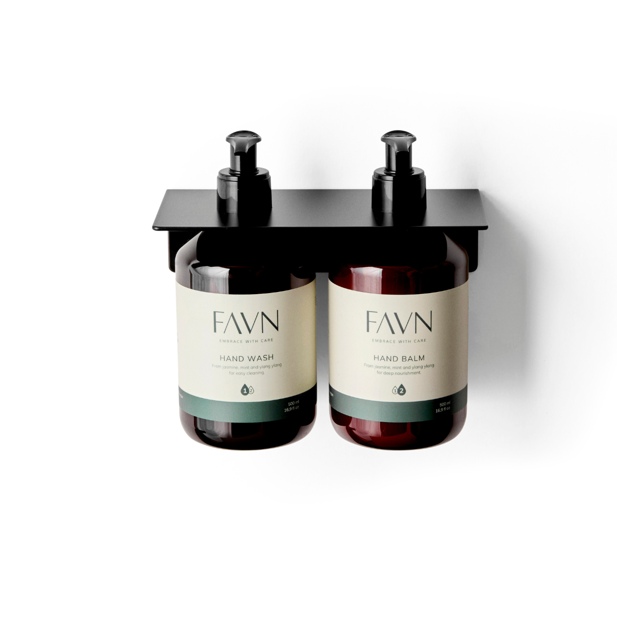 Mat sort sæbeholder til to flasker