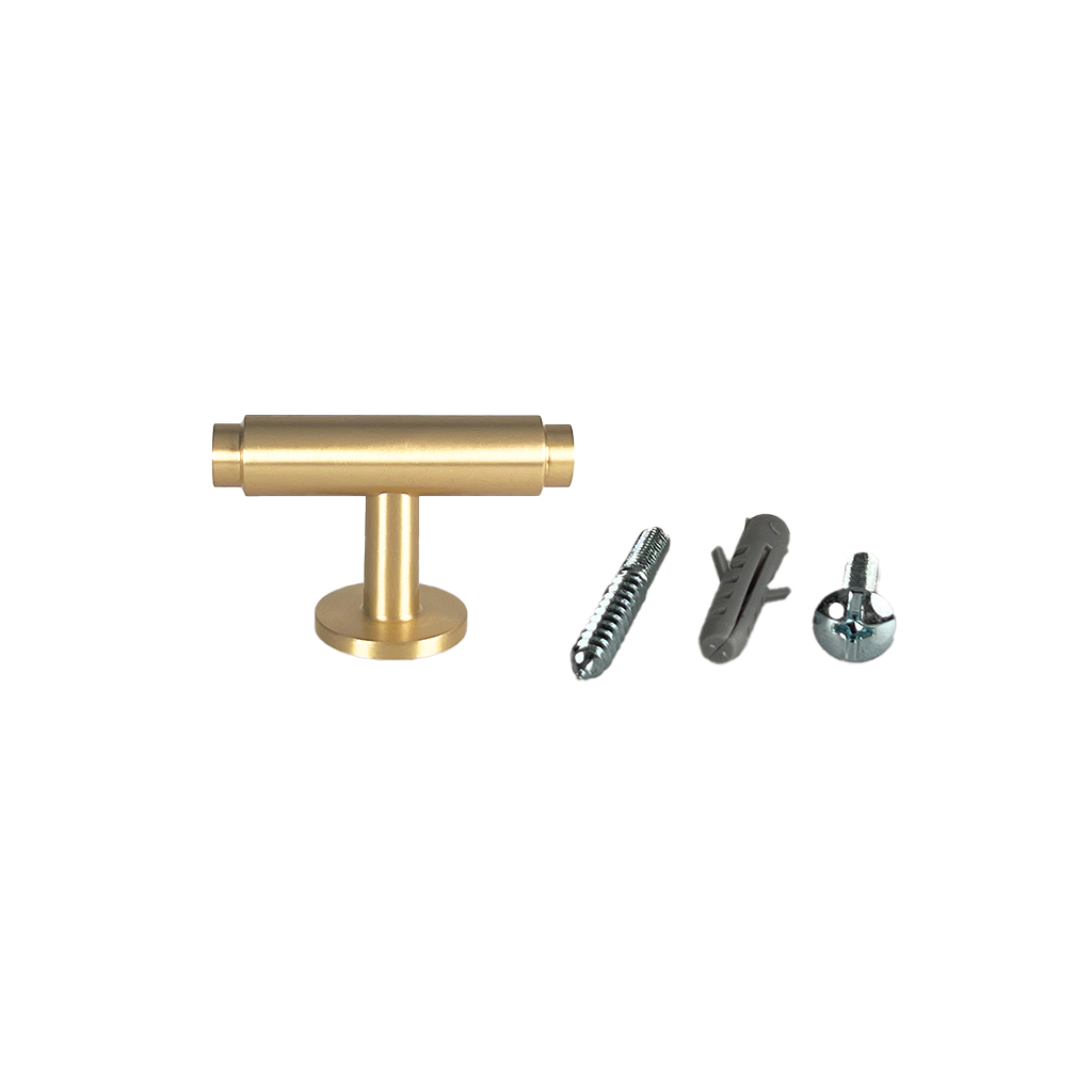 Hasseris • Møbelknop T-bar, børstet messing med lak