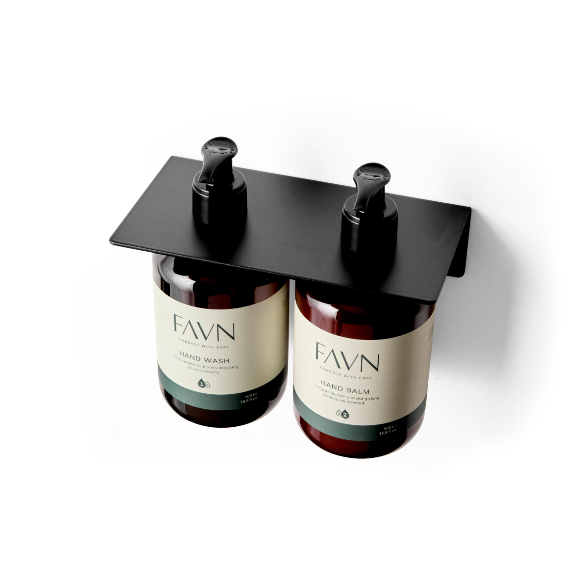 Sæbeholder i mat sort til to flasker