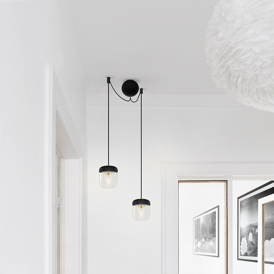 Canonball Cluster 2, baldakin med 2 x ledning og fatning E27, sort • UMAGE