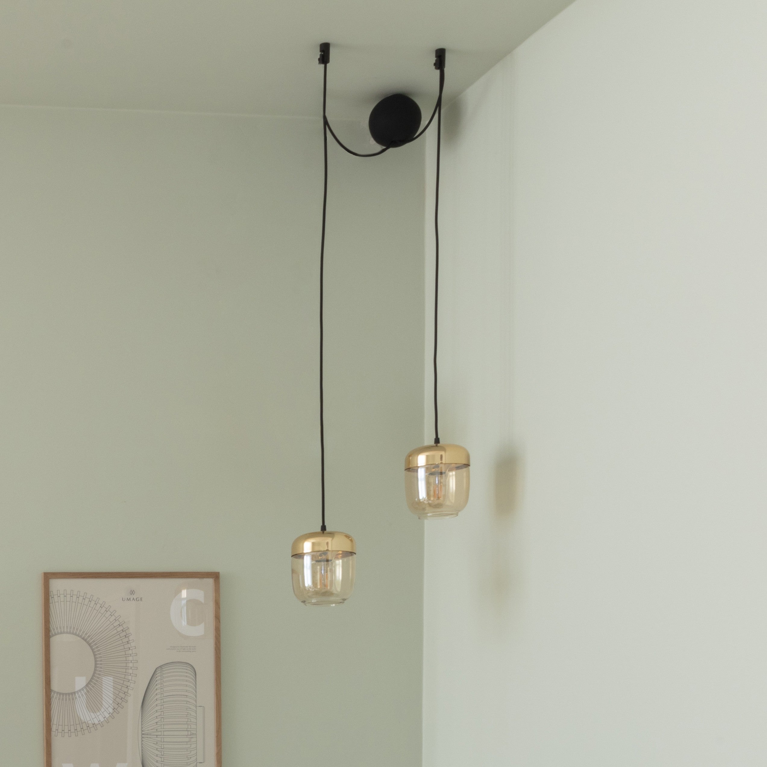 Canonball Cluster 2, baldakin med 2 x ledning og fatning E27, sort • UMAGE