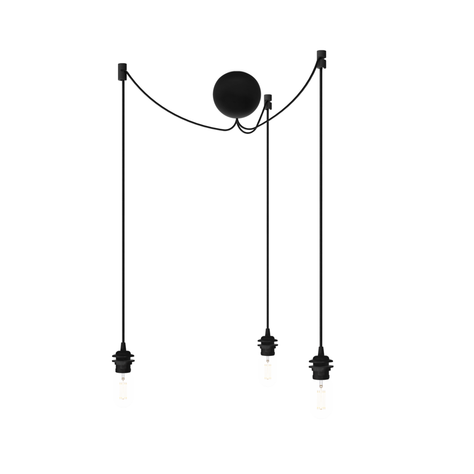 Canonball Cluster 3, baldakin med 3 x ledning og fatning E27, sort • UMAGE