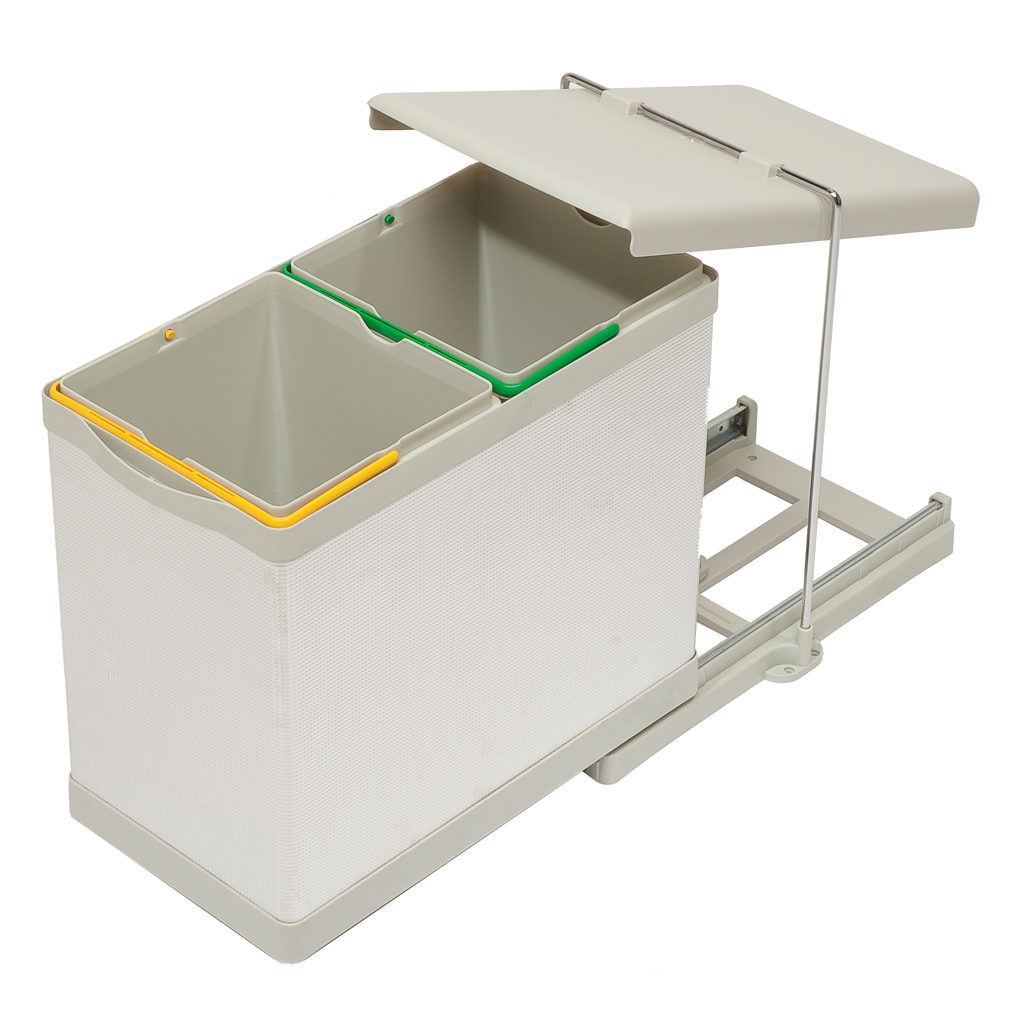 Affaldssystem: Stockholm 2-28 • Affaldssystem i rustfri stål og sandfarvet plast på 2 x 14 liter