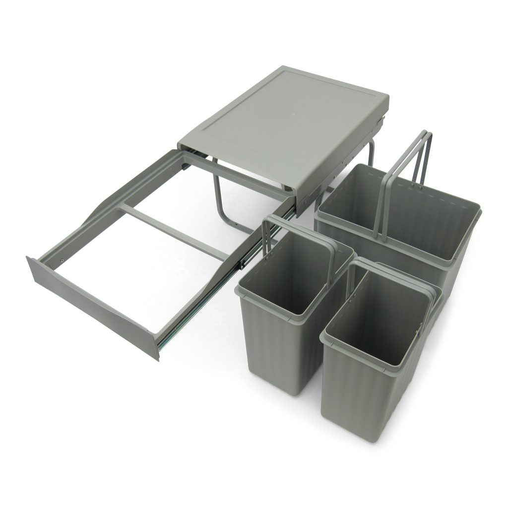 Affaldssystem: Copenhagen 3-31 X • Affaldssystem i stål og plast på 1 x 16 liter + 2 x 7,5 liter med fuldudtræk