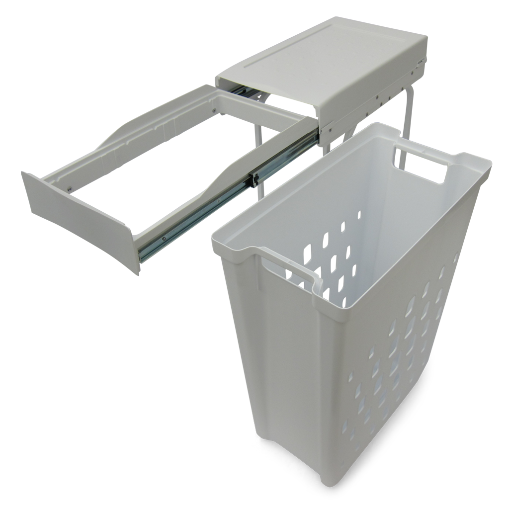 Affaldssystem: Helsinki 1-40 • Vasketøjskurv i stål og hvid plast på 1 x 40 liter med fuldudtræk