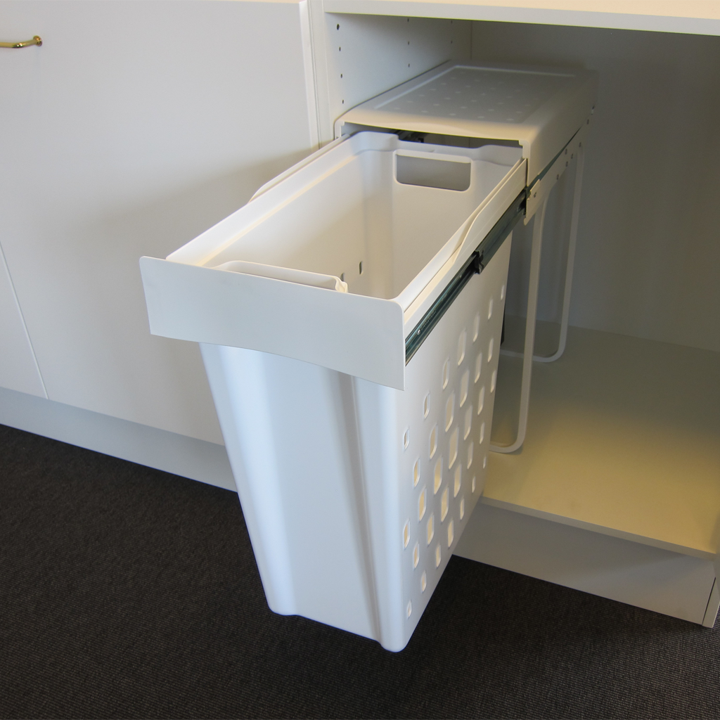 Affaldssystem: Helsinki 1-40 • Vasketøjskurv i stål og hvid plast på 1 x 40 liter med fuldudtræk