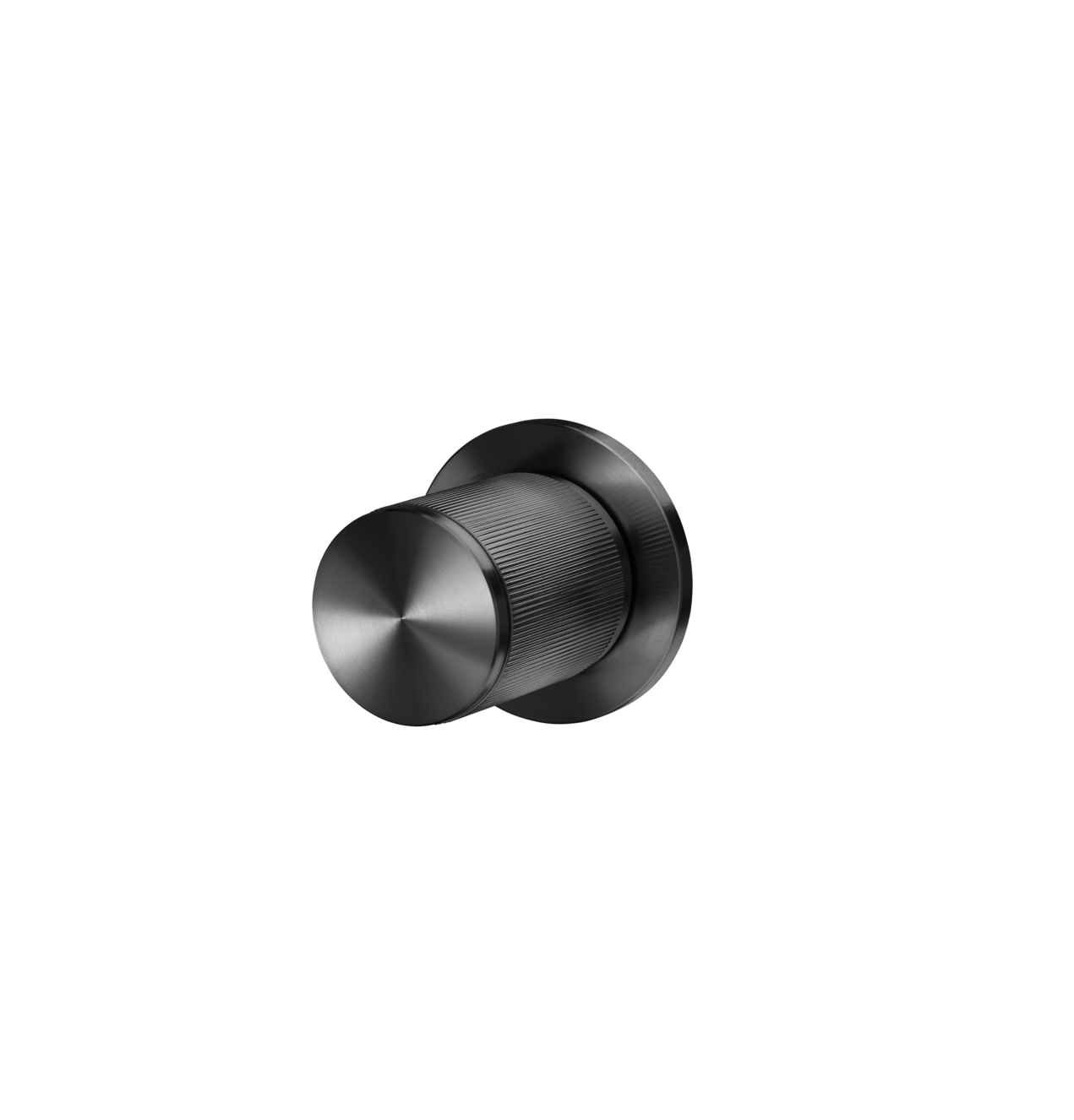 Eksklusiv dørknop i gun metal med linjeret mønster.