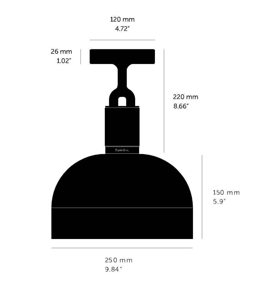 Stregtegning af loftlampe, med mål