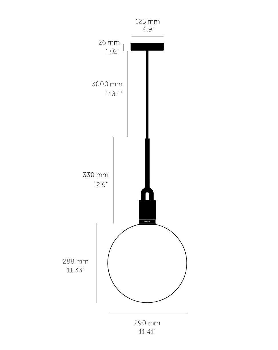 Stregtegning af lampe med mål
