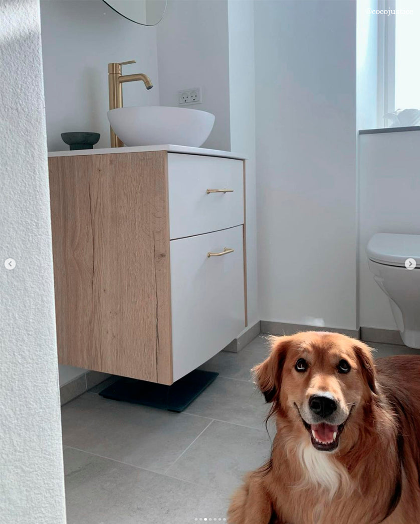 Rungsted - Griff aus massivem gebürstetem Messing, matt lackiert, mit losen Zusatzfüßen