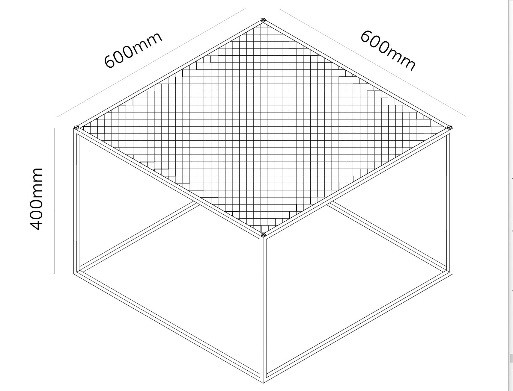 Firkantet sort sofabord med bordplade i meshed/hullet mønster. Vælg mellem detaljer/skruer i messing eller stål (medfølger).