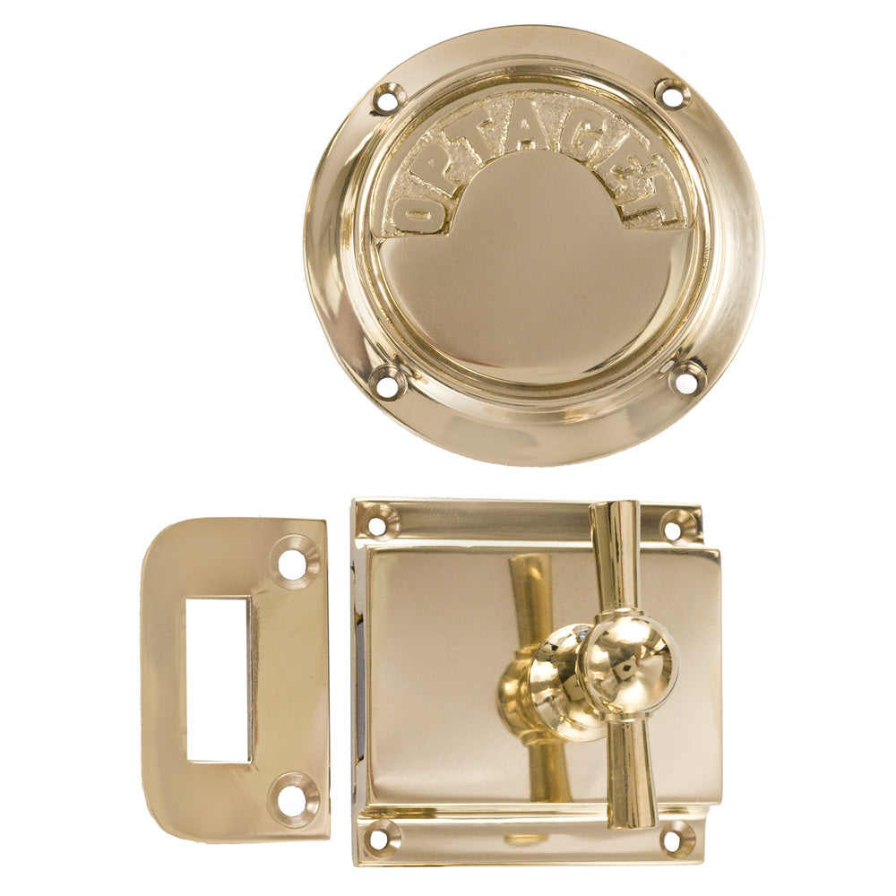 Toiletlås DSB m/markering til udadgående døre, poleret blank messing uden lak  • KYNER & Co