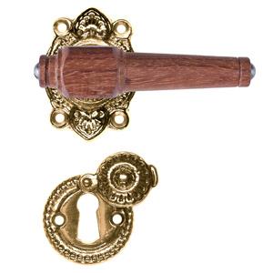 Svanemølle Türgriff aus Mahagoni mit Rosette und Schlüsselrosette mit Klappe aus poliertem Messing ohne Lack