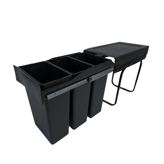 Copenhagen 3-30, sort • Affaldssystem i stål og plast på 3 x 10 liter med fuldudtræk