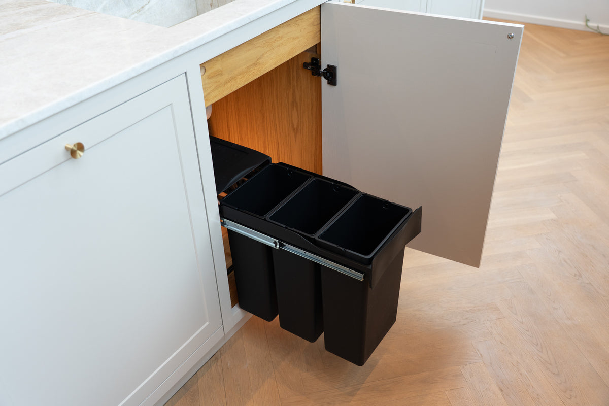 Copenhagen 3-30 Abfallsystem in Schwarz mit Vollauszug, 3 × 10 Liter