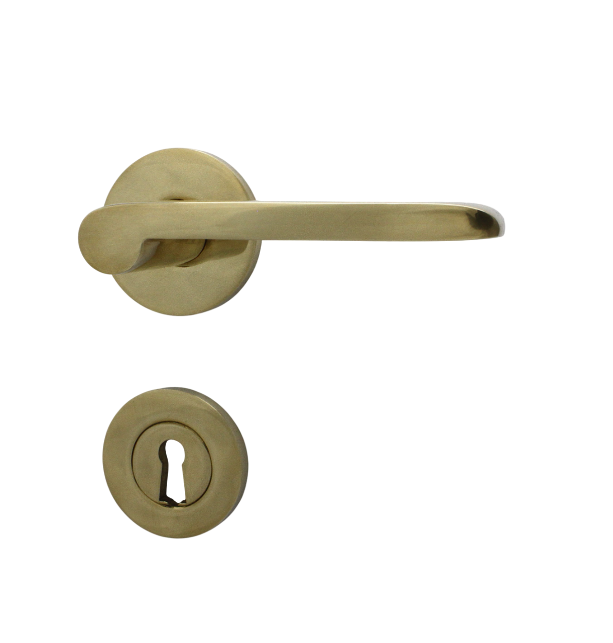 Dørhåndtag Vallerød til nye døre, inkl. nøgleskilt og roset, poleret blank messing uden lak  • KYNER & Co