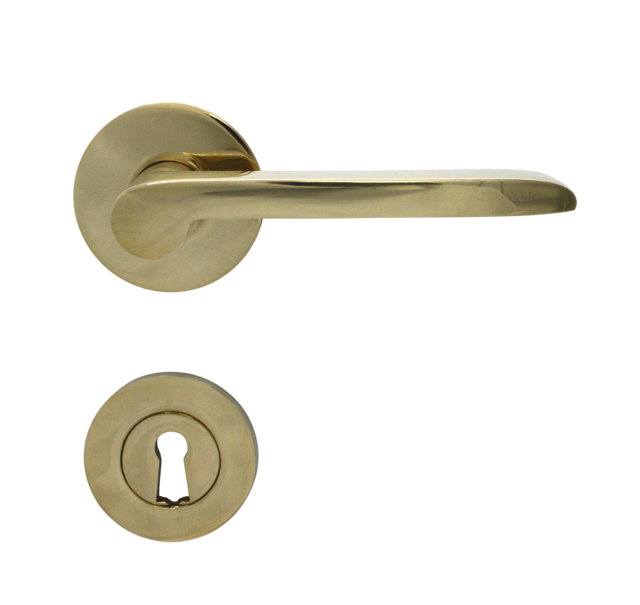 Dørhåndtag Vallerød til nye døre, inkl. nøgleskilt og roset, poleret blank messing uden lak  • KYNER & Co