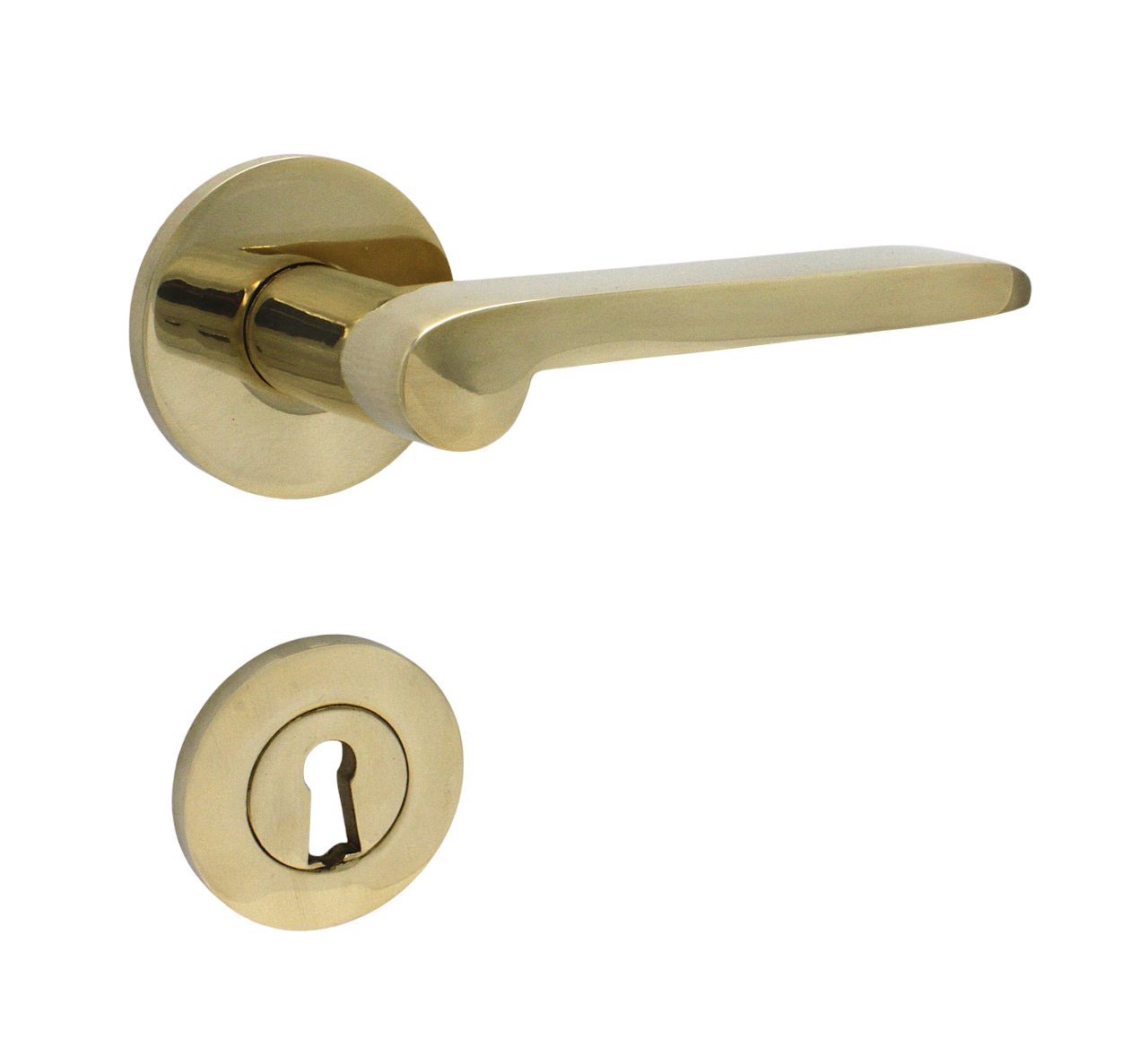 Dørhåndtag Vallerød til nye døre, inkl. nøgleskilt og roset, poleret blank messing uden lak  • KYNER & Co