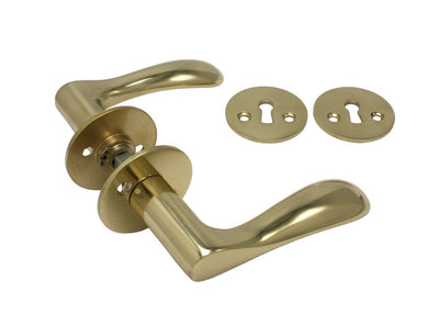 Bellevue Türgriff-Set, poliertes Messing, lackiert, mit Rosetten und Schlüsselrosetten, 30 mm Lochabstand