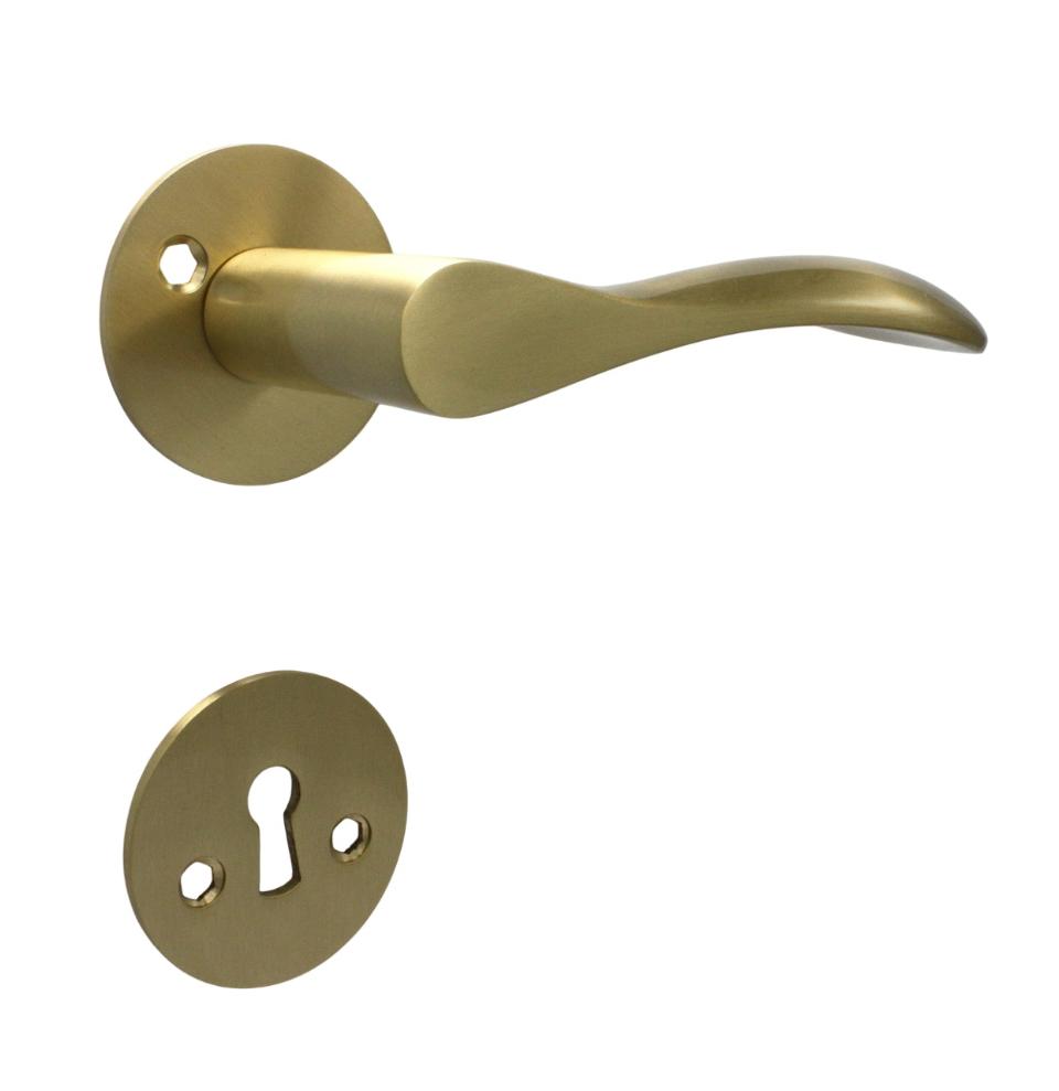 Bellevue Türgriff aus gebürstetem Messing mit Lack, inklusive Rosette und Schlüsselrosette, Achsabstand 30 mm - Copenhagenhomedesign