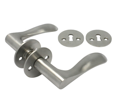 Bellevue Türgriff-Set, Edelstahl, mit Rosetten und Schlüsselrosetten, 30 mm Lochabstand