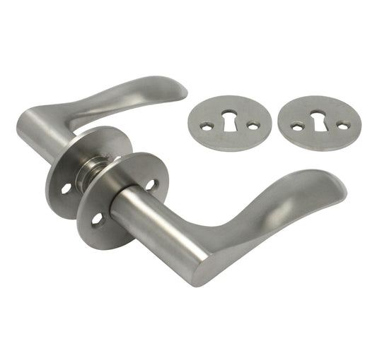 Bellevue Türgriff-Set, Edelstahl, mit Rosetten und Schlüsselrosetten, 30 mm Lochabstand