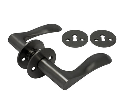 Bellevue Türgriff-Set, PVD-Schwarz, mit Rosetten und Schlüsselrosetten, 30 mm Lochabstand