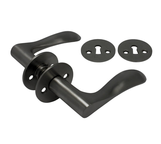 Bellevue Türgriff-Set, PVD-Schwarz, mit Rosetten und Schlüsselrosetten, 30 mm Lochabstand