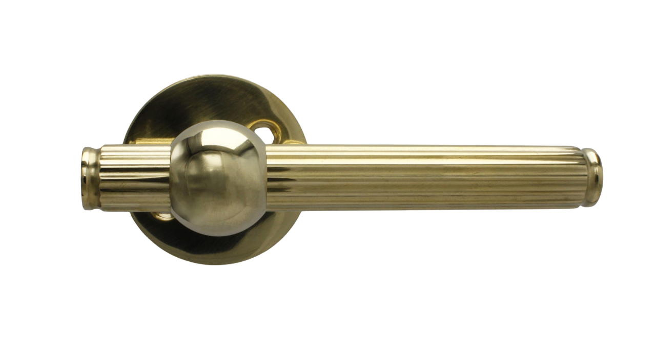 Dørhåndtag Rex inkl. roset, poleret blank messing uden lak  • KYNER & Co