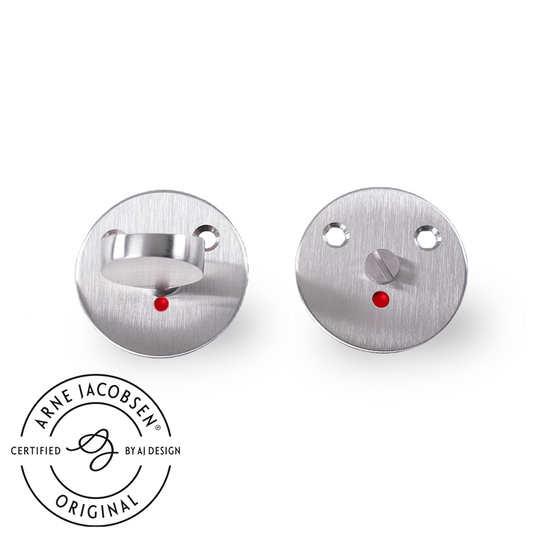 Arne Jacobsen Toilettensitz aus gebürstetem Edelstahl mit rot/weißer Markierung