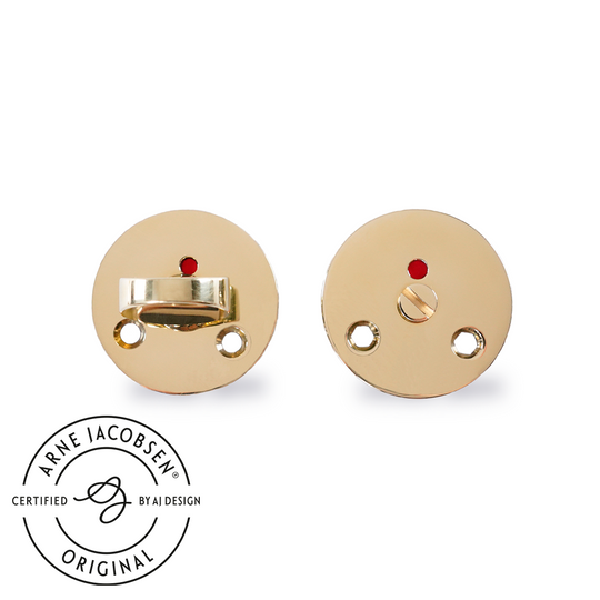 Arne Jacobsen Toilettengarnitur aus poliertem Messing mit rot/weißer Markierung