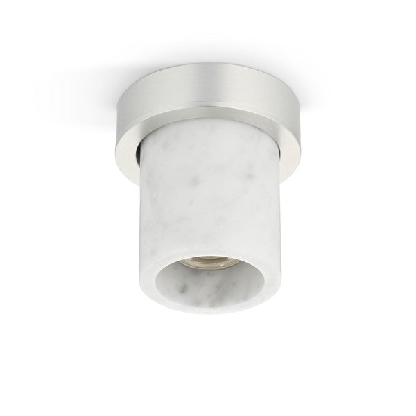 Miss Marble Deckenstrahler aus weißem Carrara-Marmor mit Deckensockel in Edelstahloptik von Design by Us.
