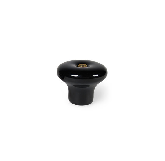 Lyngby - Klassischer Porzellanknauf in schwarz mit Messingschraube