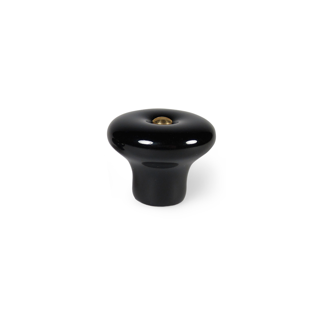 Lyngby - Klassischer Porzellanknauf in schwarz mit Messingschraube