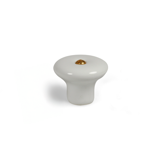 Lyngby - Klassischer Porzellanknauf in Weiß mit Messingschraube