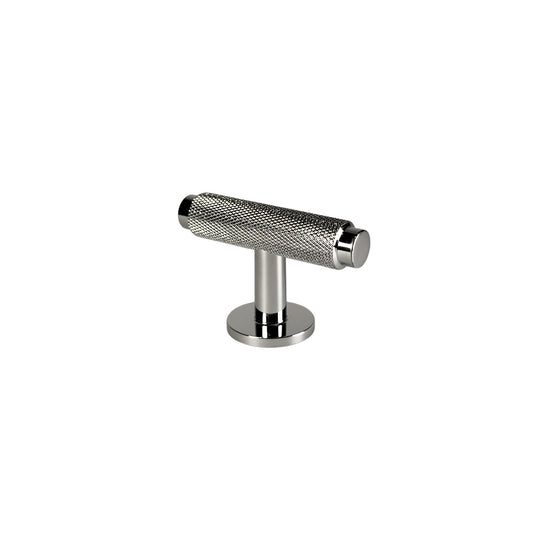 T-förmiger Möbelknopf mit Diamond-Cut-Struktur – glänzend vernickelt, 56 mm