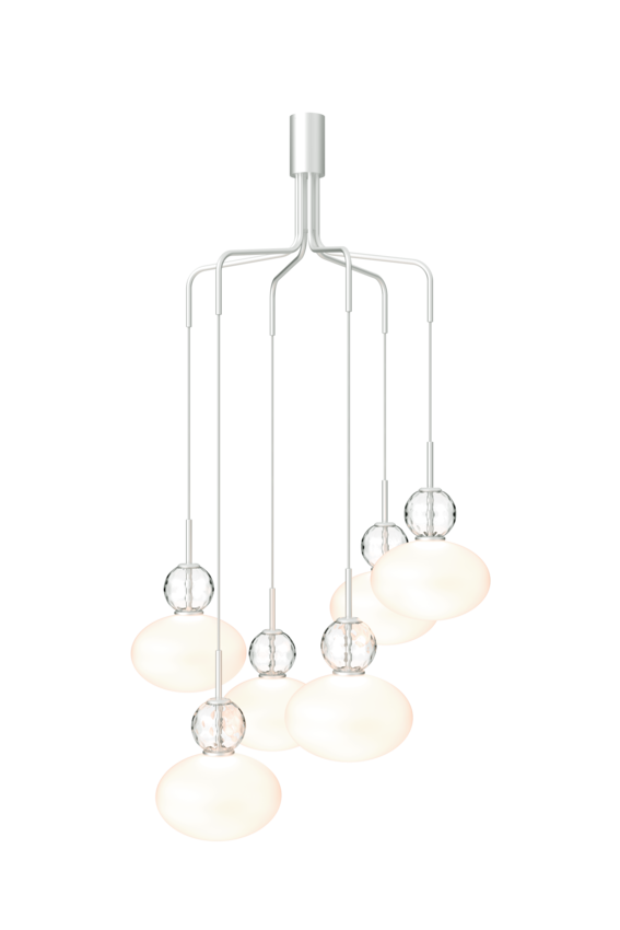 Rizzatto Cluster 6 lysekrone, satin silver / opal • NUURA