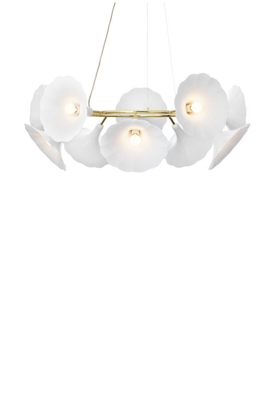 Petalii 10 lysekrone, polished brass / opal • NUURA