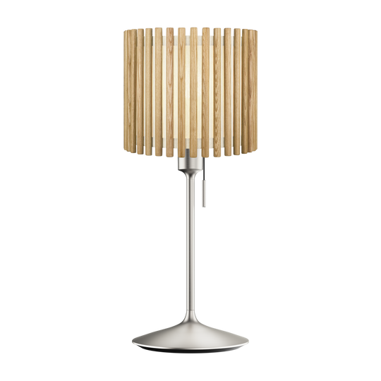 Komorebi Circle bordlampe, egetræ og børstet stål look • UMAGE