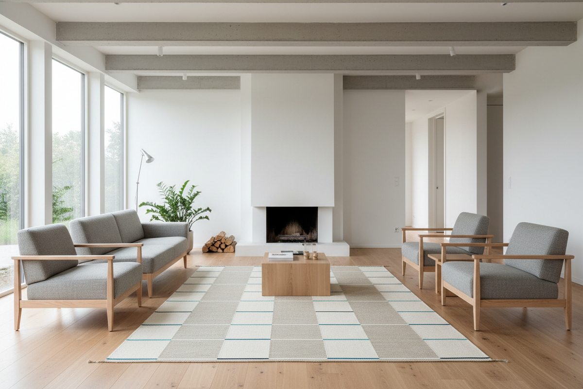 Tæppe VK-11, grå/hvid/blå • NORDICMODERN - Copenhagenhomedesign